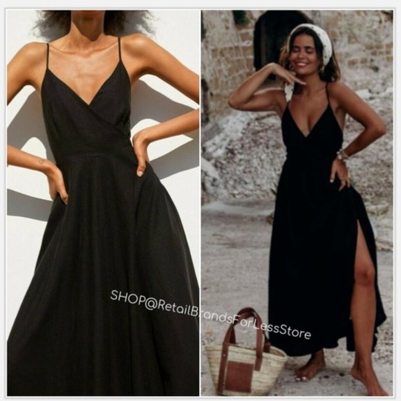 ZARA BLACK LINEN WRAP BOW TIE BACK MIDI MAXI DRESS $69.90 - Picture 4 of 14